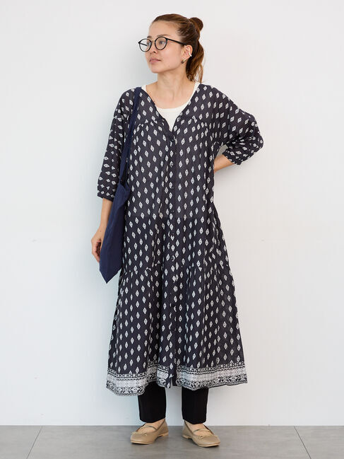 Lugnoncure「【INDIA made】無地/柄アソート前開きワンピース」|ワンピース|ネイビー