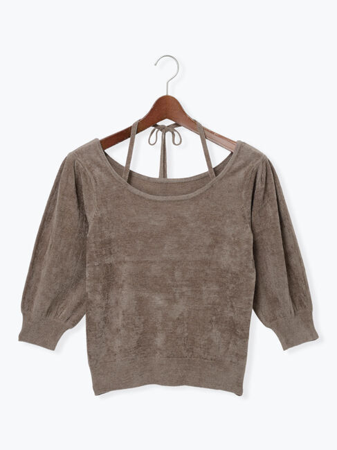 Te chichi TERRASSE「ベロアモール前後2WAYリボンニット《2025autumn catalog item》」|ニット・セーター|モカ