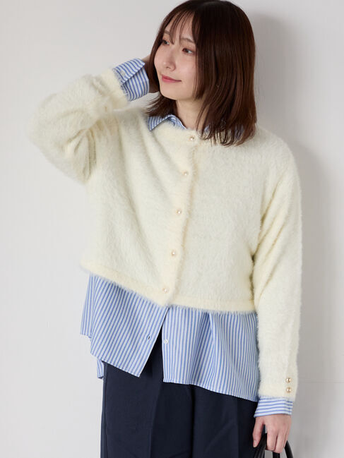 Te chichi TERRASSE「金釦フェザーニットカーディガン」|カーディガン|オフホワイト
