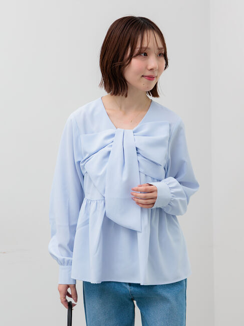 Te chichi「リボンディテールペプラムブラウス」|シャツ・ブラウス|サックスブルー