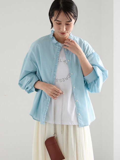 Te chichi「パターンアソートスタンドフリルブラウス」|シャツ・ブラウス|グリーン