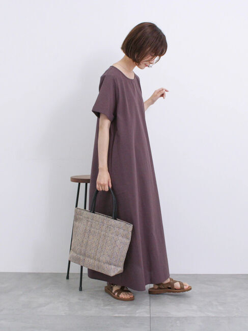 Samansa Mos2 blue「【イージーケア】リネン混マキシフレアワンピース」|ワンピース|ブラウン