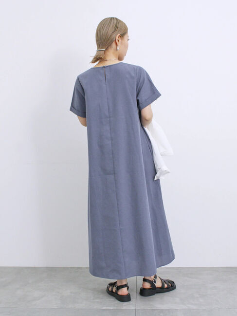 Samansa Mos2 blue「【イージーケア】リネン混マキシフレアワンピース」|ワンピース|