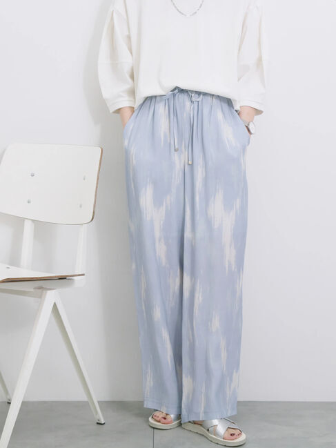 Samansa Mos2 blue「【接触冷感】水彩柄イージーパンツ」|その他|ブルー