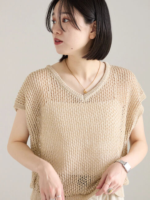 Samansa Mos2 blue「メランジラメメッシュニットベスト」|ニット・セーター|