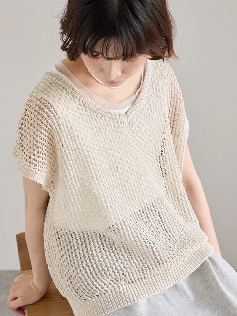 Samansa Mos2 blue「メランジラメメッシュニットベスト」|ニット・セーター|