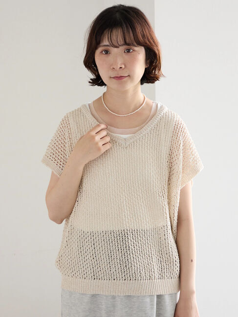 Samansa Mos2 blue「メランジラメメッシュニットベスト」|ニット・セーター|