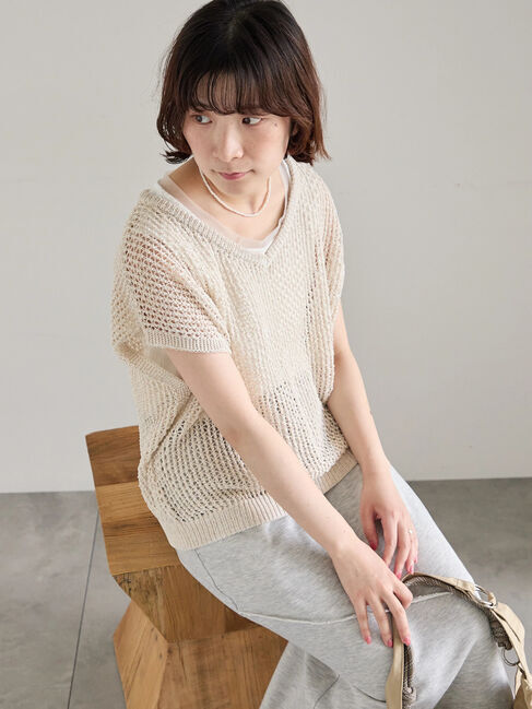 Samansa Mos2 blue「メランジラメメッシュニットベスト」|ニット・セーター|