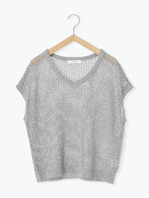 Samansa Mos2 blue「メランジラメメッシュニットベスト」|ニット・セーター|