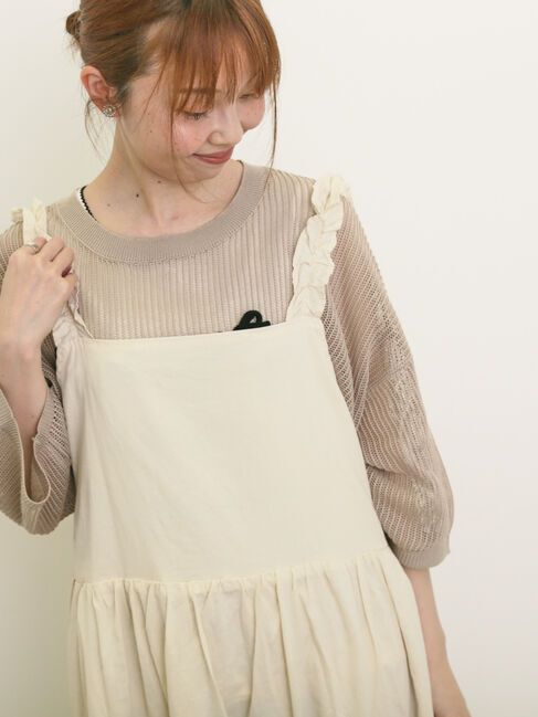 Samansa Mos2「テープロゴ刺繍ニットプルオーバー」|ニット・セーター|ベージュ