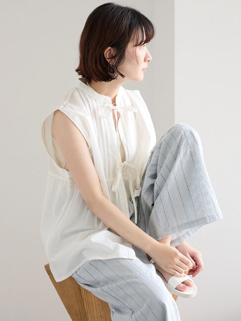 Samansa Mos2 blue「【Made in India】リボンベスト」|シャツ・ブラウス|