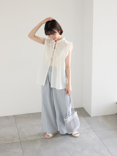 Samansa Mos2 blue「【Made in India】リボンベスト」|シャツ・ブラウス|