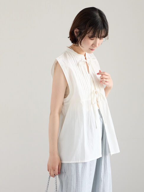 Samansa Mos2 blue「【Made in India】リボンベスト」|シャツ・ブラウス|