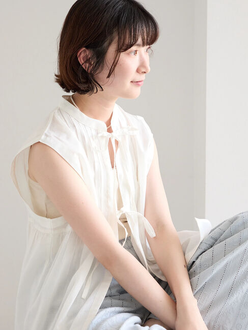 Samansa Mos2 blue「【Made in India】リボンベスト」|シャツ・ブラウス|