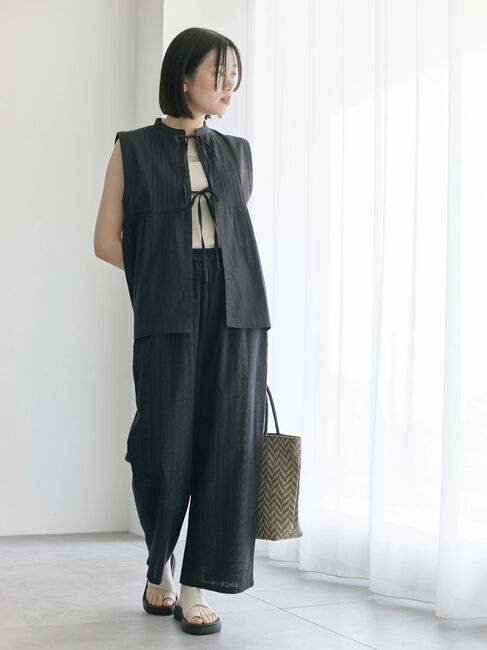 Samansa Mos2 blue「【Made in India】リボンベスト」|シャツ・ブラウス|