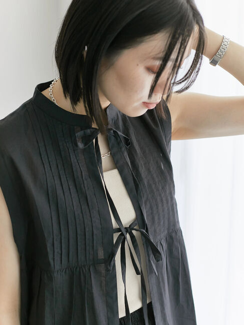 Samansa Mos2 blue「【Made in India】リボンベスト」|シャツ・ブラウス|