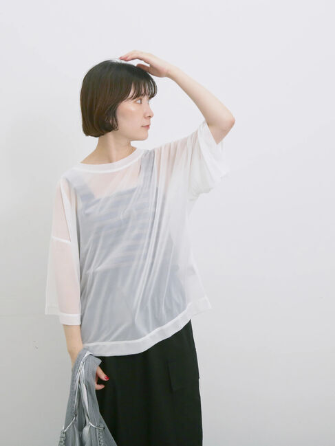 Samansa Mos2 blue「◎シアープルオーバー」|Tシャツ・カットソー|