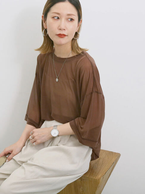 Samansa Mos2 blue「◎シアープルオーバー」|Tシャツ・カットソー|