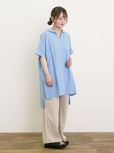 Samansa Mos2「【クールコットン】柄アソートスキッパーチュニック」|シャツ・ブラウス|