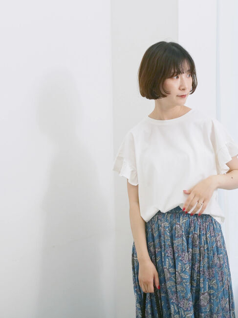Samansa Mos2 blue「【USAコットン】フリルTシャツ」|Tシャツ・カットソー|