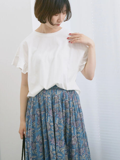 Samansa Mos2 blue「【USAコットン】フリルTシャツ」|Tシャツ・カットソー|