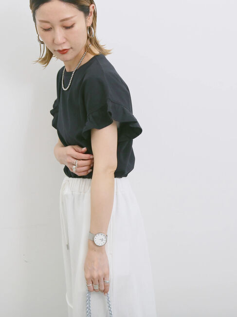 Samansa Mos2 blue「【USAコットン】フリルTシャツ」|Tシャツ・カットソー|