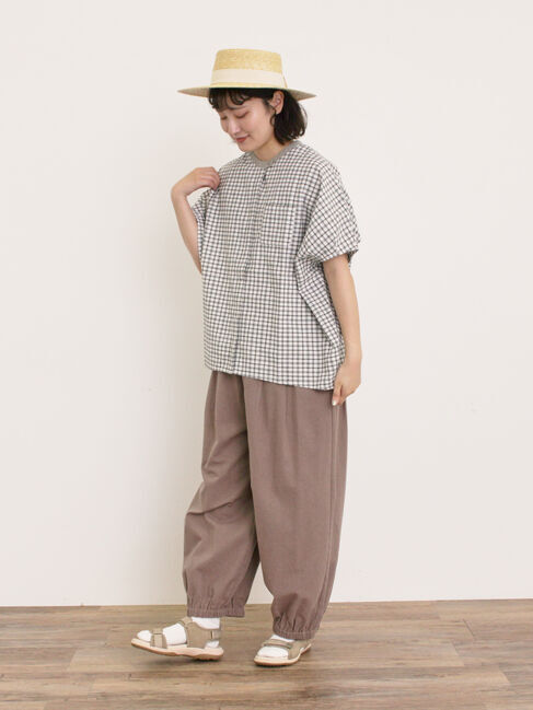 Samansa Mos2「【クールコットン】柄アソートクレリック袖タックブラウス」|シャツ・ブラウス|