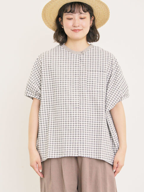 Samansa Mos2「【クールコットン】柄アソートクレリック袖タックブラウス」|シャツ・ブラウス|