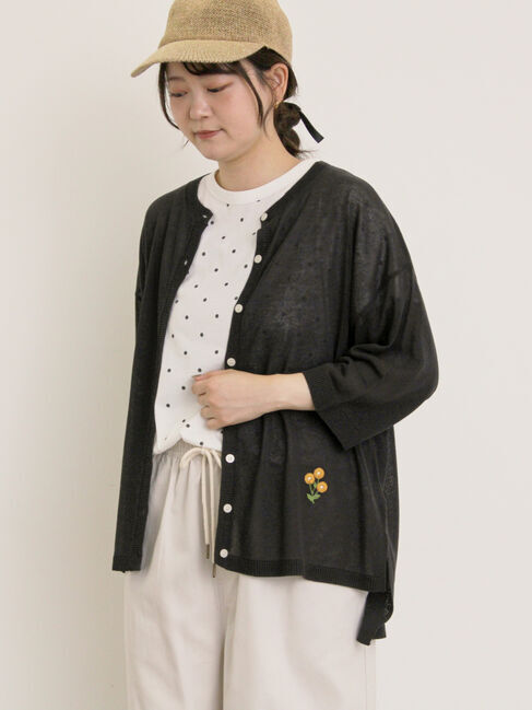 Samansa Mos2「[接触冷感]花刺繍七分袖クルーネックカーディガン」|カーディガン|