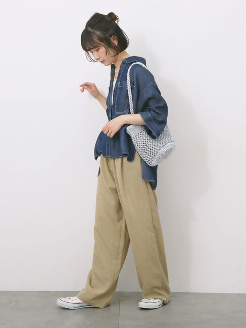 Samansa Mos2 blue「リネンタッチイージーパンツ」|その他|