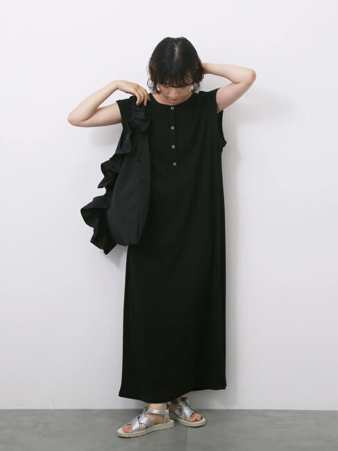 Samansa Mos2 blue「◎ヘンリーネックテレコワンピース」|ワンピース|