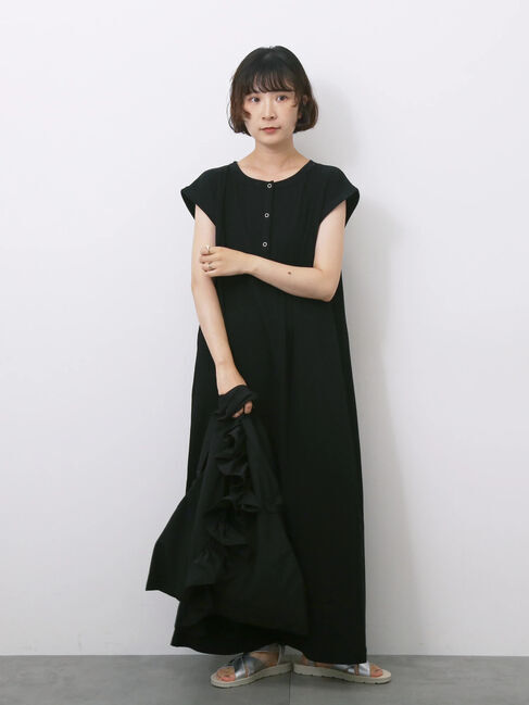 Samansa Mos2 blue「◎ヘンリーネックテレコワンピース」|ワンピース|