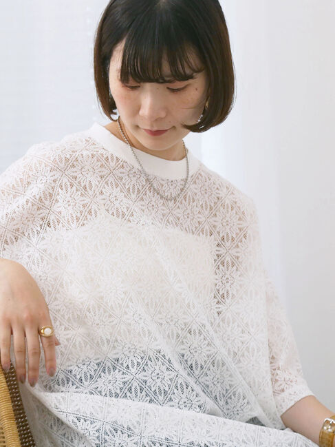 Samansa Mos2 blue「レースTシャツ」|Tシャツ・カットソー|