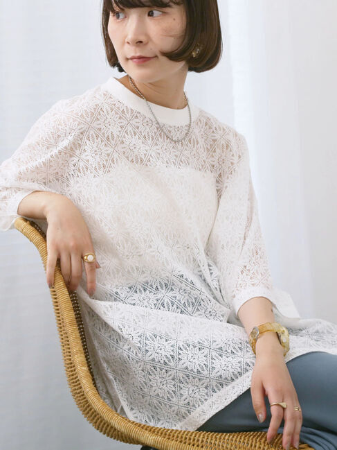 Samansa Mos2 blue「レースTシャツ」|Tシャツ・カットソー|
