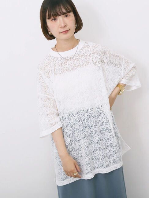 Samansa Mos2 blue「レースTシャツ」|Tシャツ・カットソー|