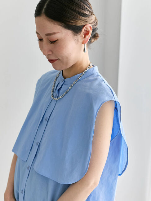 Samansa Mos2 blue「ケープブラウス」|シャツ・ブラウス|