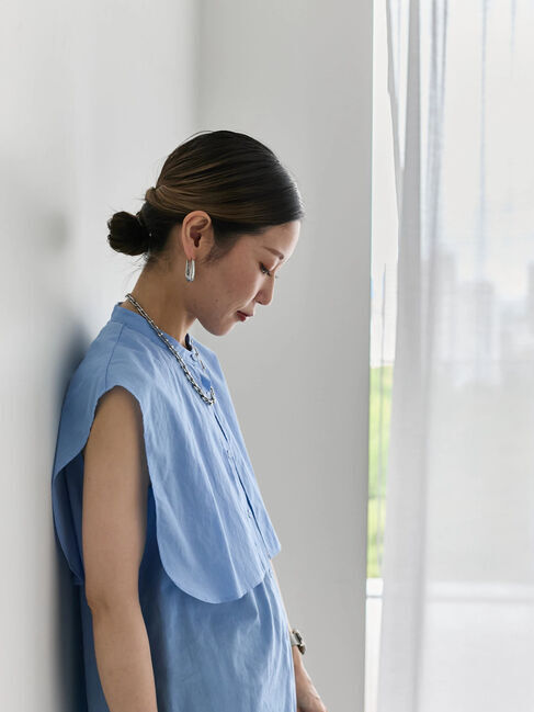 Samansa Mos2 blue「ケープブラウス」|シャツ・ブラウス|