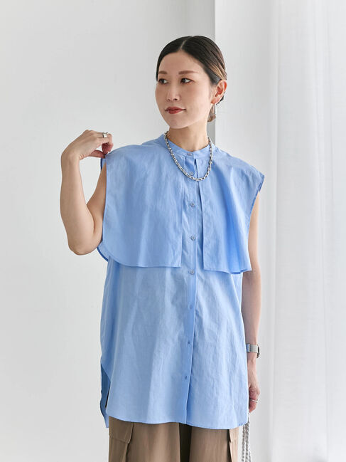 Samansa Mos2 blue「ケープブラウス」|シャツ・ブラウス|