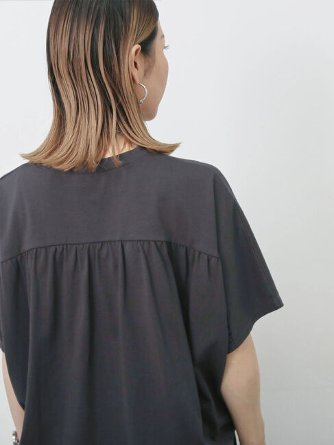 Samansa Mos2 blue「【接触冷感】ドルマンギャザー刺繍Tシャツ」|Tシャツ・カットソー|