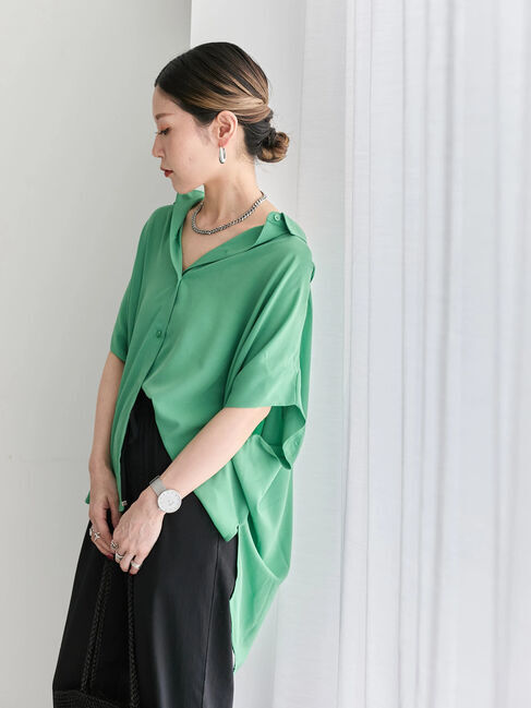 Samansa Mos2 blue「【接触冷感】ポンチョブラウス」|シャツ・ブラウス|