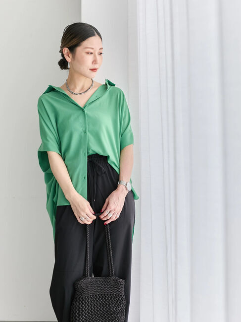 Samansa Mos2 blue「【接触冷感】ポンチョブラウス」|シャツ・ブラウス|