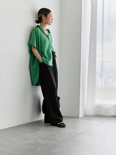 Samansa Mos2 blue「【接触冷感】ポンチョブラウス」|シャツ・ブラウス|