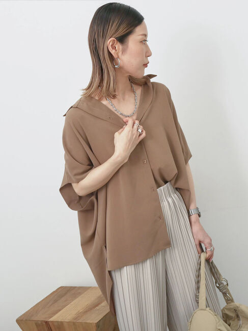 Samansa Mos2 blue「【接触冷感】ポンチョブラウス」|シャツ・ブラウス|