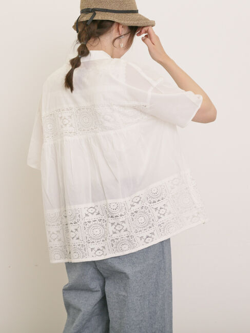 Samansa Mos2「インド裾レースシャツ」|シャツ・ブラウス|オフホワイト