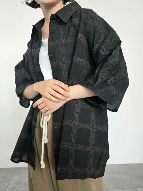 SM2「スクエア刺繍袖タックシャツ」|シャツ・ブラウス|ブラック