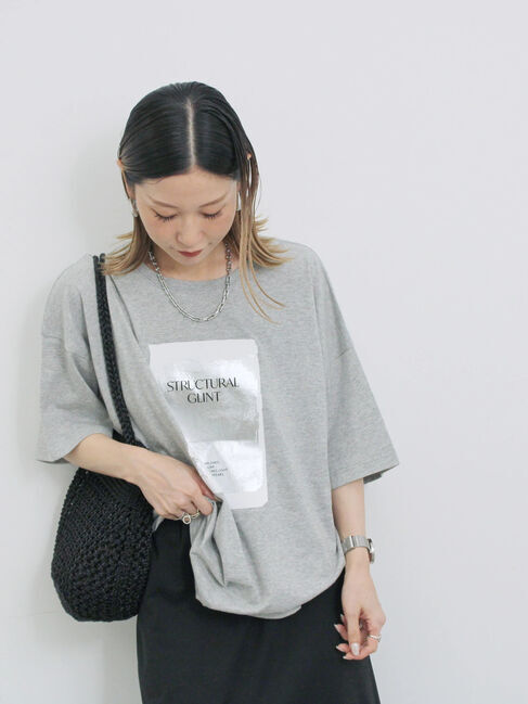 Samansa Mos2 blue「◎箔プリントTシャツ」|Tシャツ・カットソー|