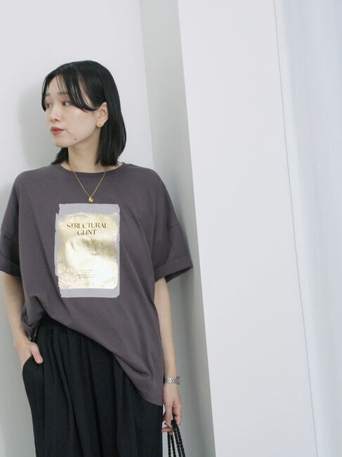 Samansa Mos2 blue「◎箔プリントTシャツ」|Tシャツ・カットソー|