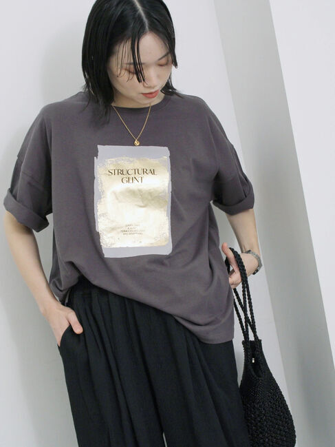 Samansa Mos2 blue「◎箔プリントTシャツ」|Tシャツ・カットソー|