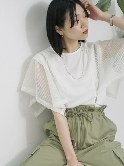 Samansa Mos2 blue「◎【接触冷感】メッシュ切替プルオーバー」|Tシャツ・カットソー|オフホワイト