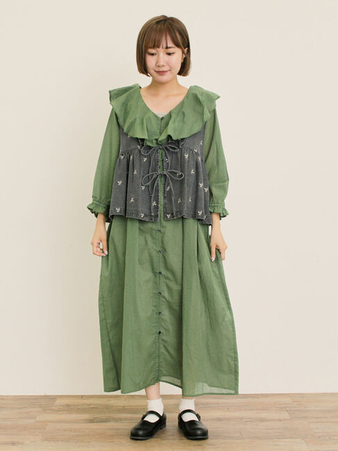 Samansa Mos2「刺繍デニムベスト」|ダウンベスト・ベスト|